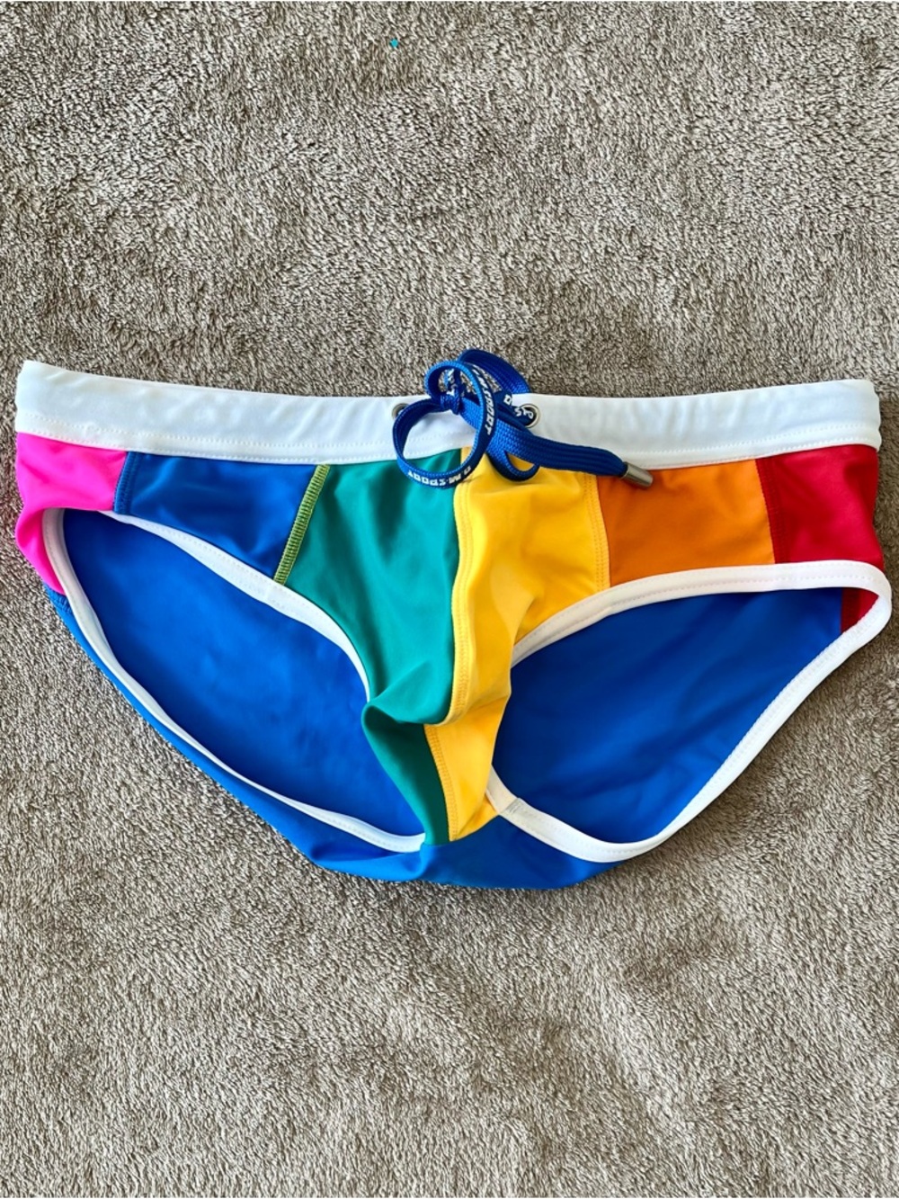 Men's Rainbow Colorblock Swim Briefs - Multicolor, large to medium - Picture 2 of 6